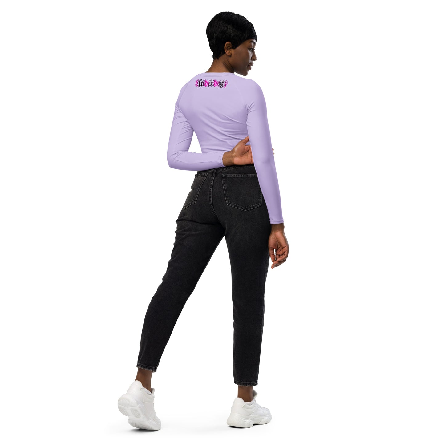 Langarm Crop Top lila Logo Pink