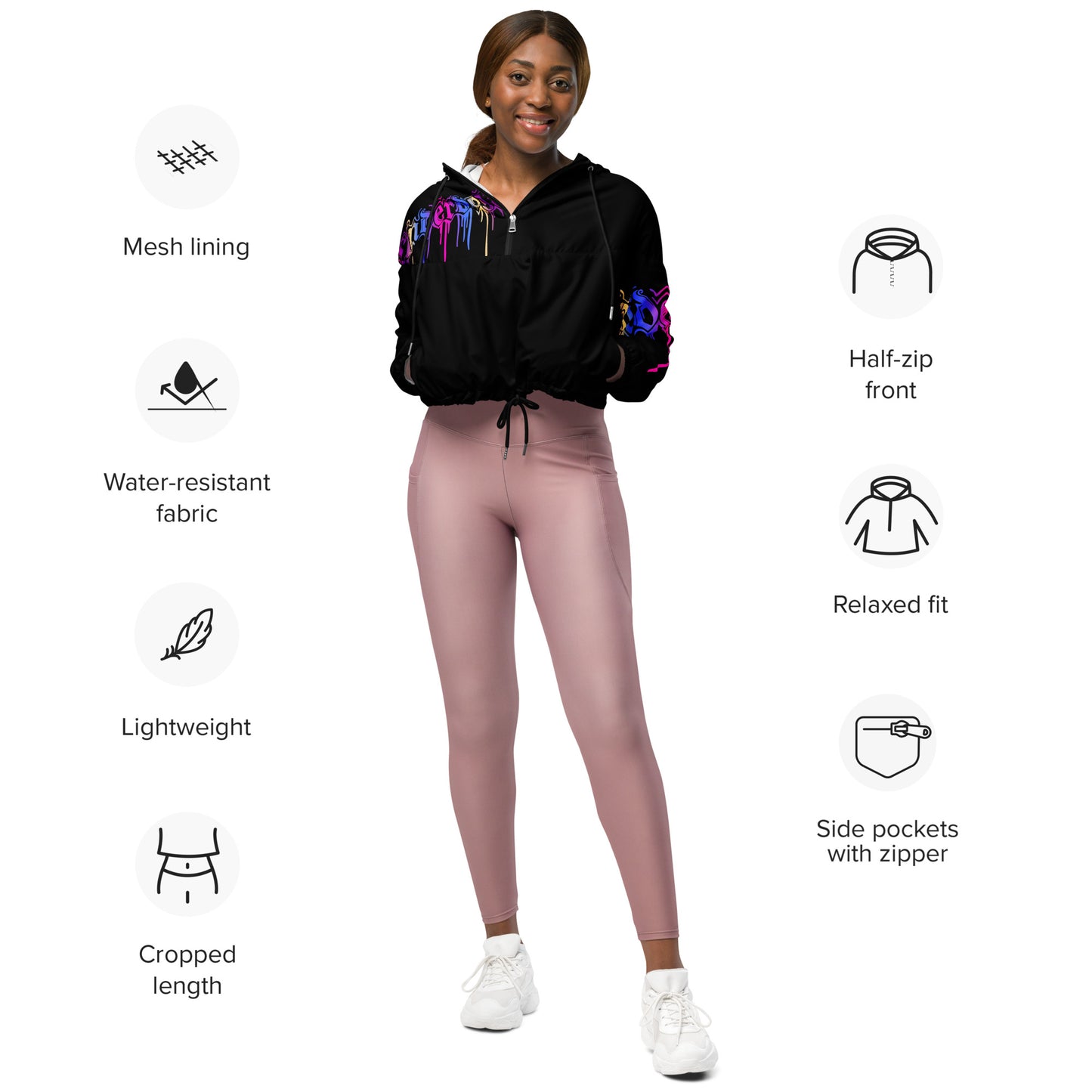 Damen-Windbreaker Cropped Logo Drip Bunt