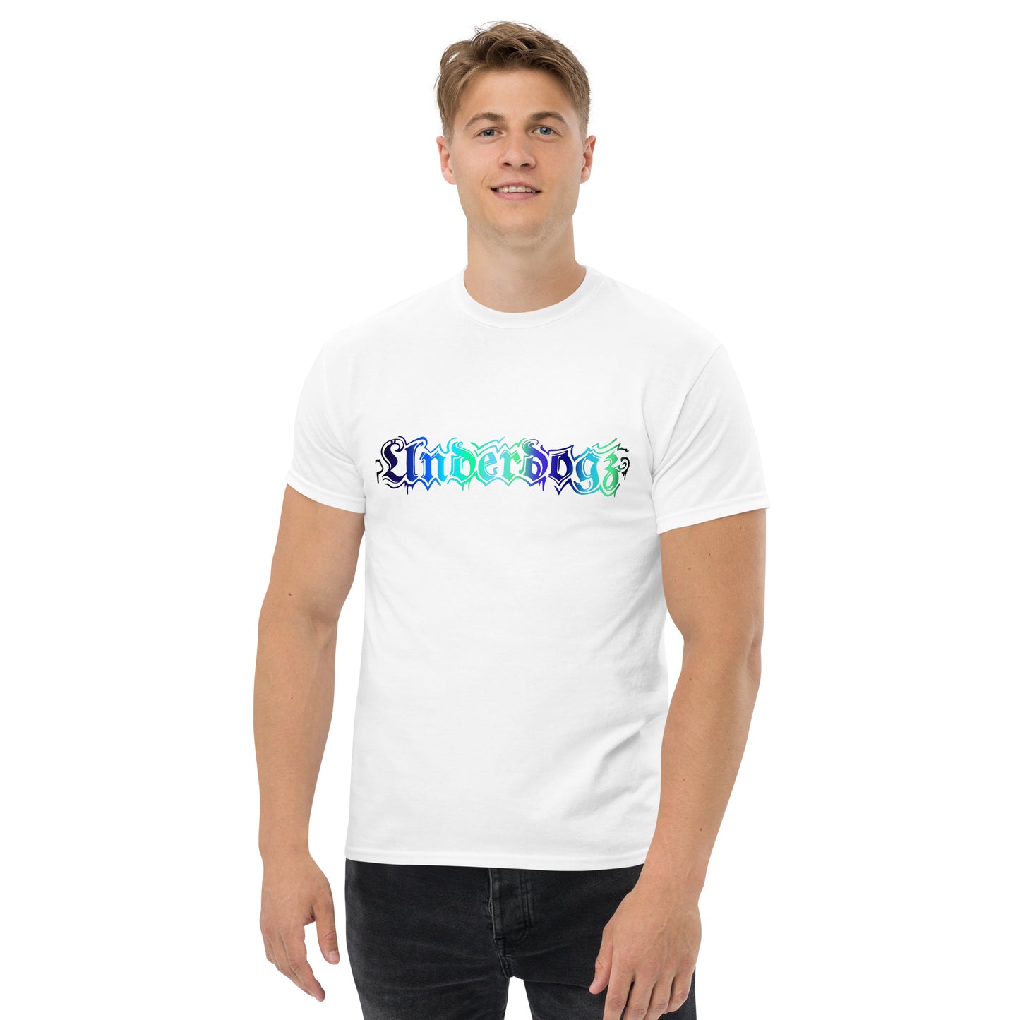 Klassisches Herren-T-Shirt Logo Blau-Grün