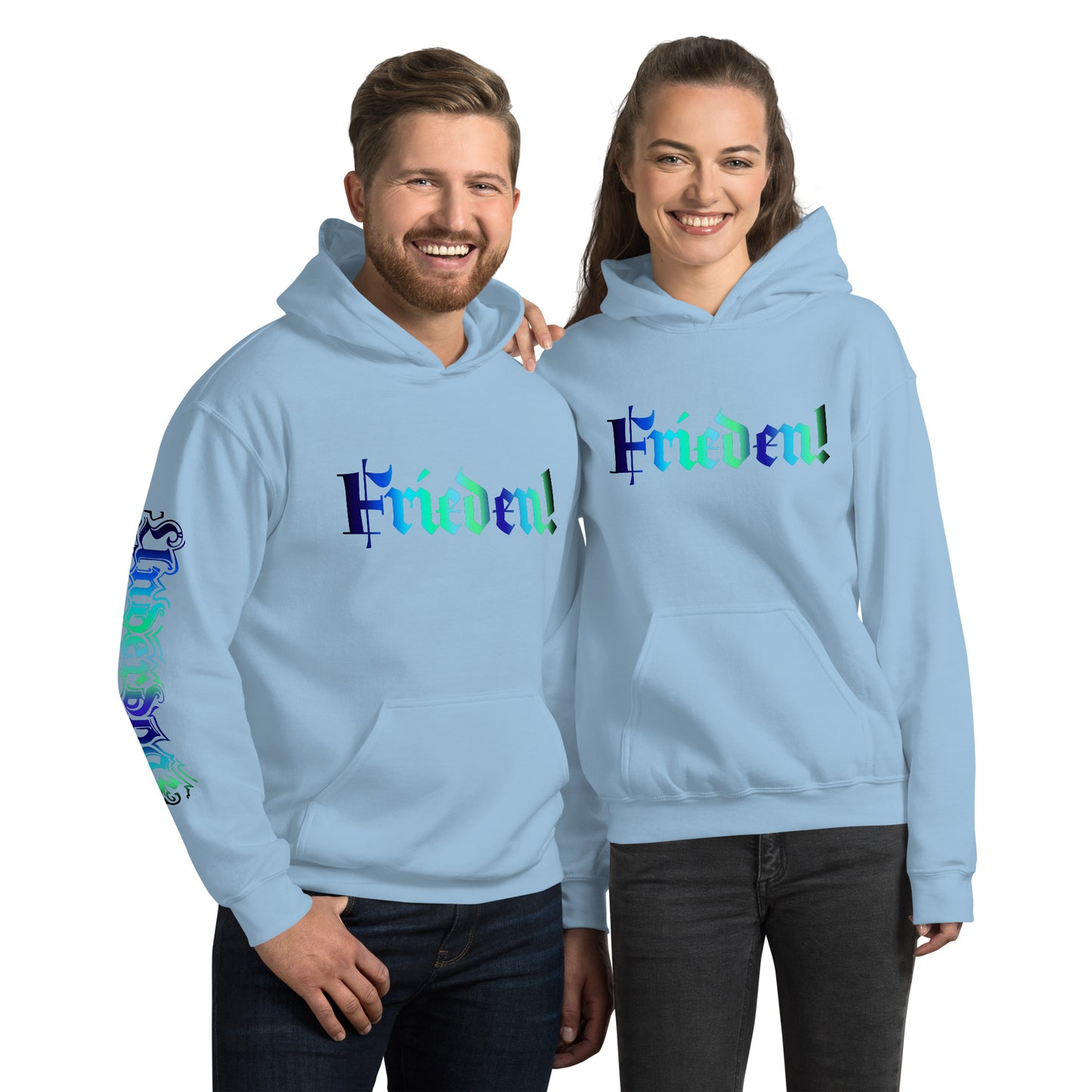 Kapuzenpullover Frieden! Logo grün-blau- in 3 Farben