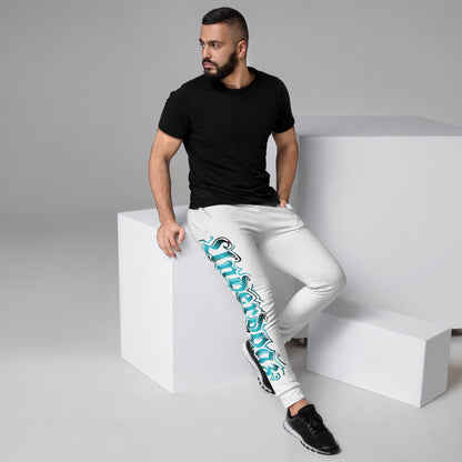 Herren-Jogginghose weiß- Logo Türkis