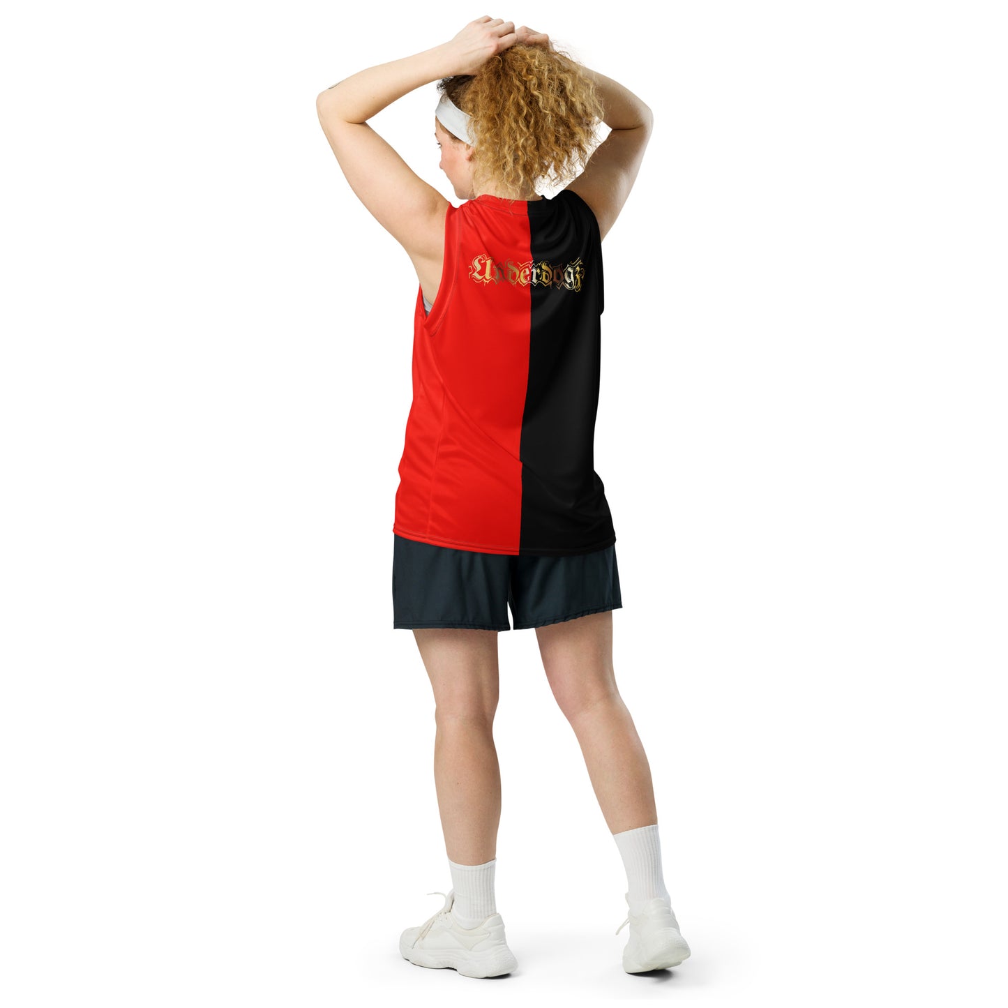 Recyceltes Unisex-Basketballtrikot 2farbig Gold (Schwarz-Rot-Gold)