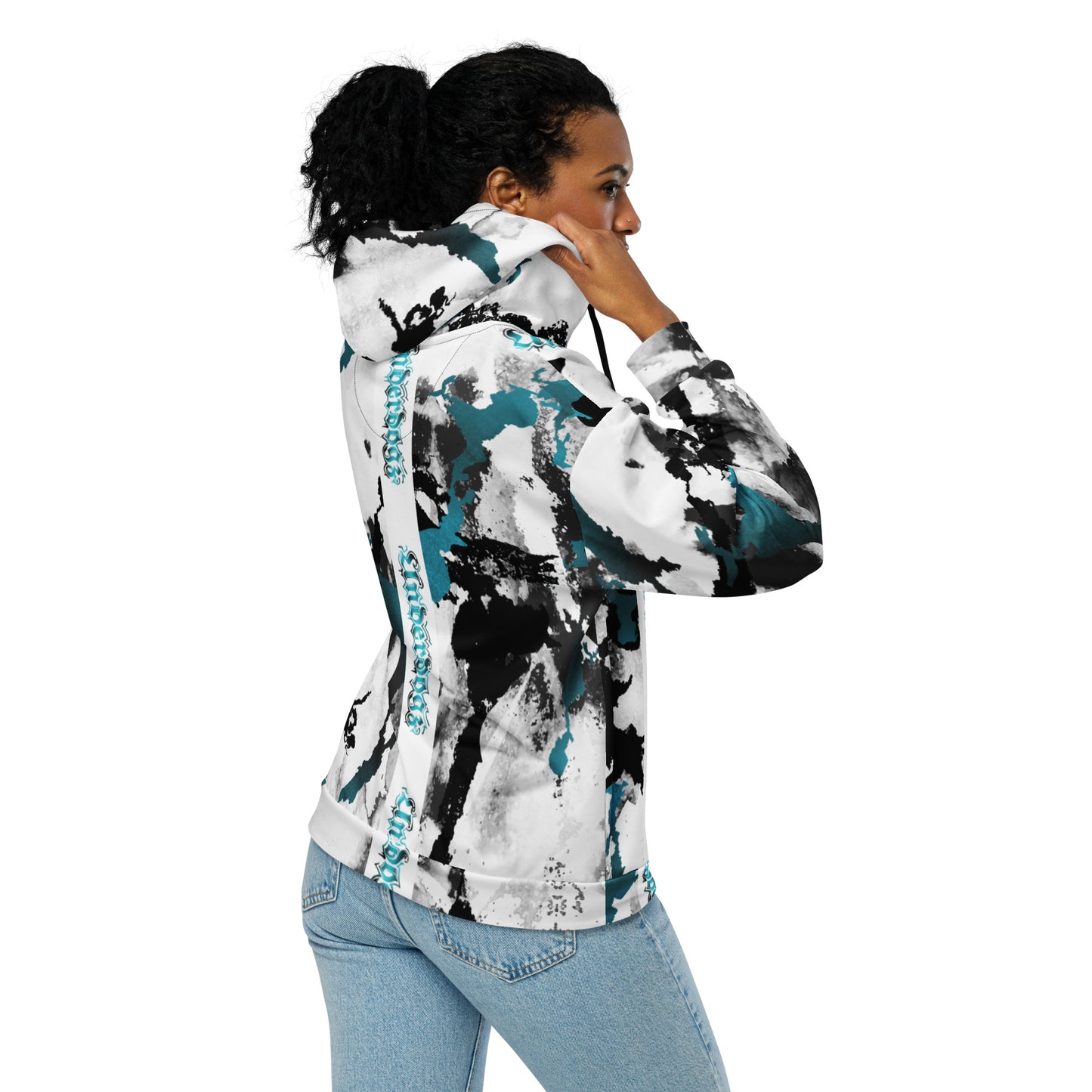 Unisex Sweatjacke Türkis Marmor-Look