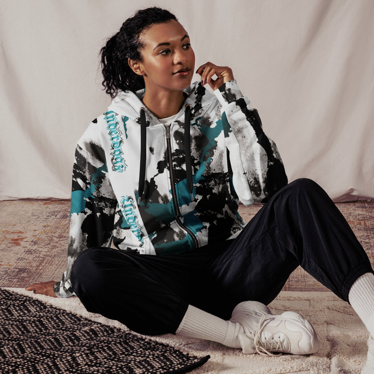 Unisex Sweatjacke Türkis Marmor-Look