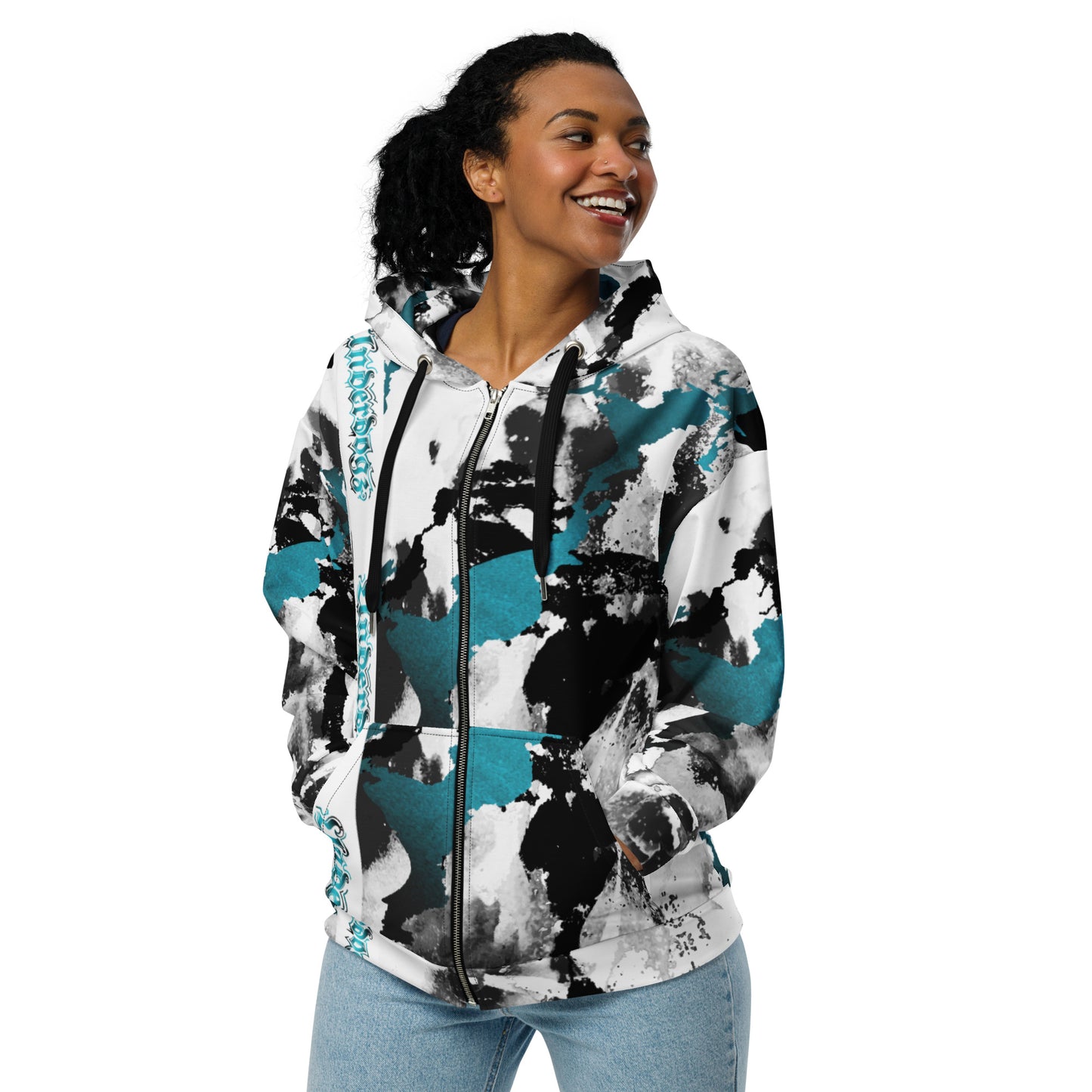 Unisex Sweatjacke Türkis Marmor-Look