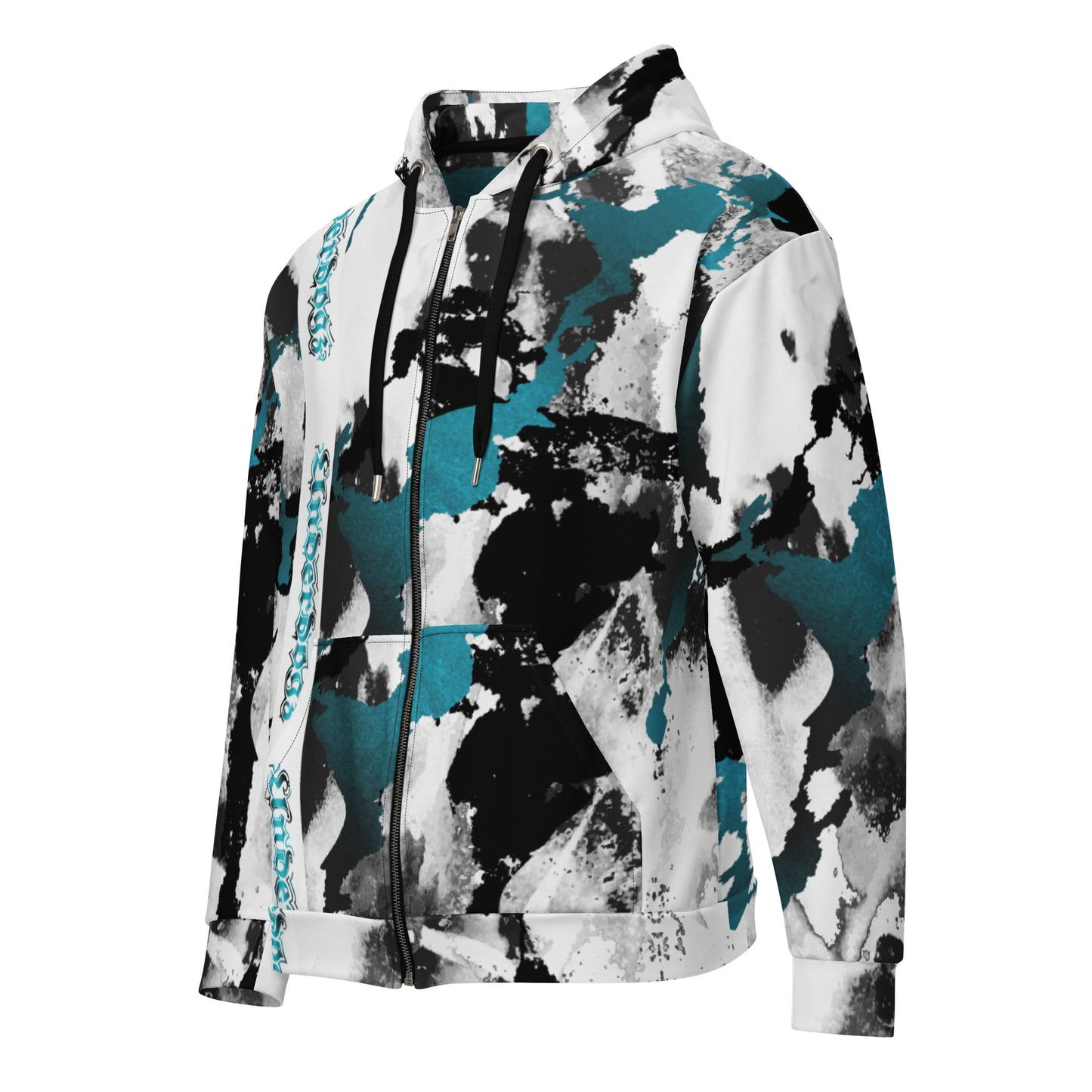 Unisex Sweatjacke Türkis Marmor-Look