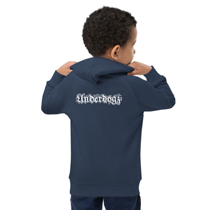 Öko-Kapuzenpullover für Kinder Navy Logo Weiß
