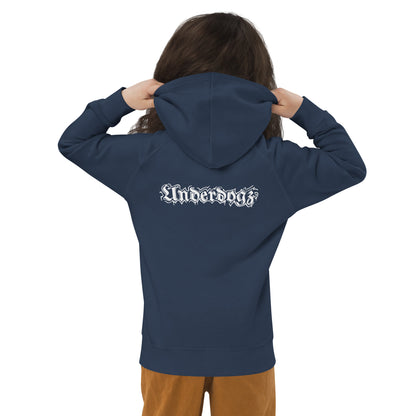 Öko-Kapuzenpullover für Kinder Navy Logo Weiß
