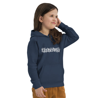 Öko-Kapuzenpullover für Kinder Navy Logo Weiß