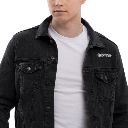 Unisex Jeansjacke in schwarz mit Logostickerei
