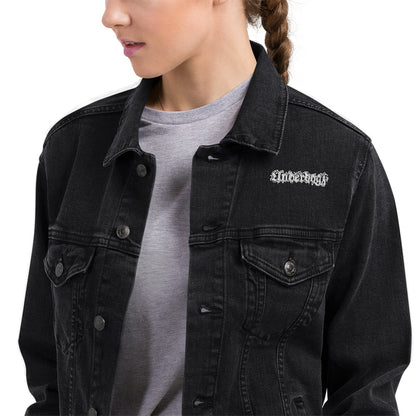 Unisex Jeansjacke in schwarz mit Logostickerei