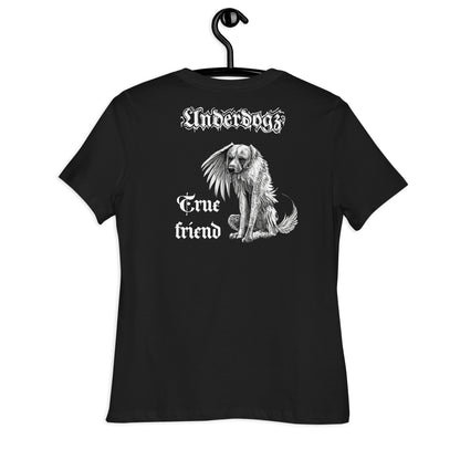 Lockeres Damen-T-Shirt „Winged Dog“ -Gold