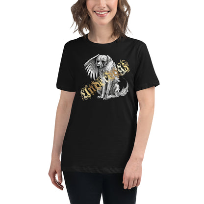 Lockeres Damen-T-Shirt „Winged Dog“ -Gold