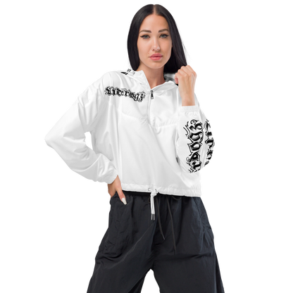 Damen-Windbreaker Cropped Logo schwarz-weiß