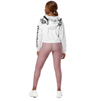 Damen-Windbreaker Cropped Logo schwarz-weiß